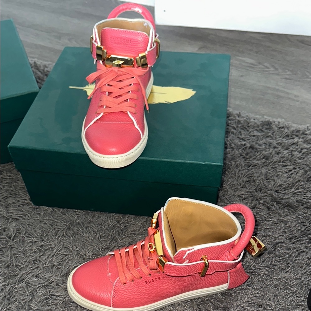 Buscemi Pink and Gold High-Top Sneakers
